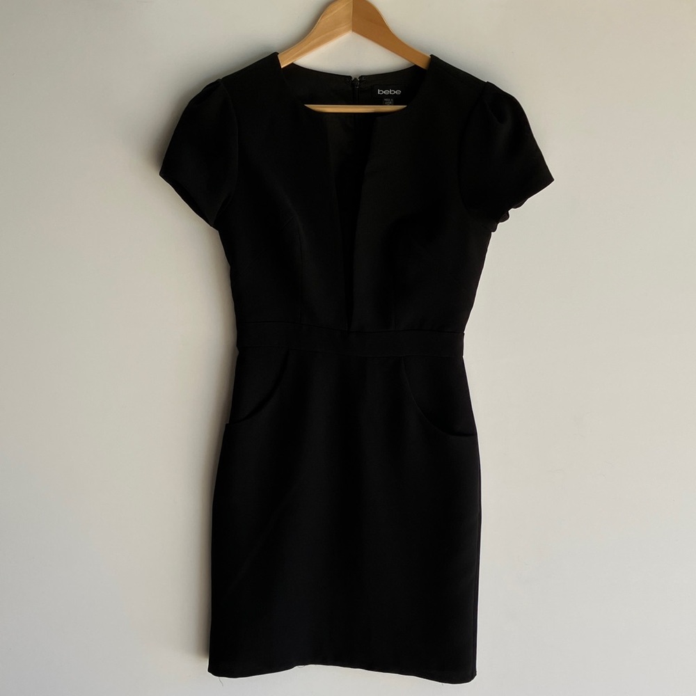 Bebe Black Midi Dress with Short Sleeves